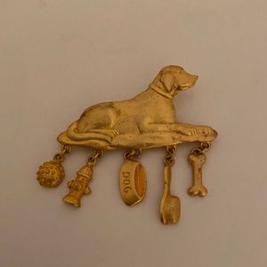Jonette Gold Tone Dog Brooch with Charms
